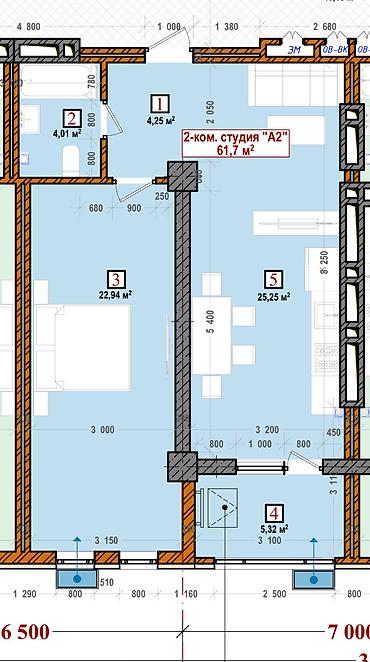 Продажа квартир: 2 комнаты, 62 м², Нижний Джал (Джал-23) Элитка, 9 этаж, ПСО (под самоотделку) — 9