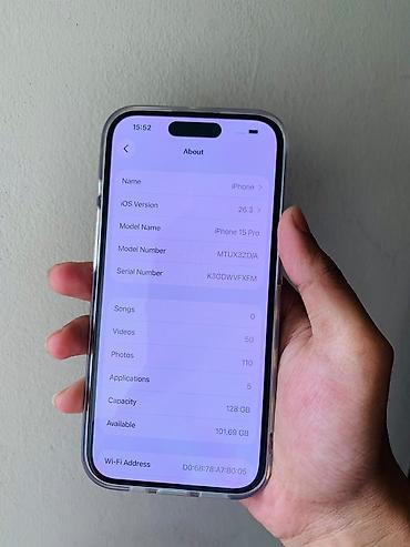 Уюлдук телефондор жана аксессуарлар: IPhone 15 Pro, Колдонулган, 128 ГБ, Күмүш, Каптама, 85 % — 9
