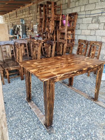 Sifarişlə restoran üçün masa və oturacaq dəstləri: Stullar ilə, Kvadrat masa, 4 nəfər — 22