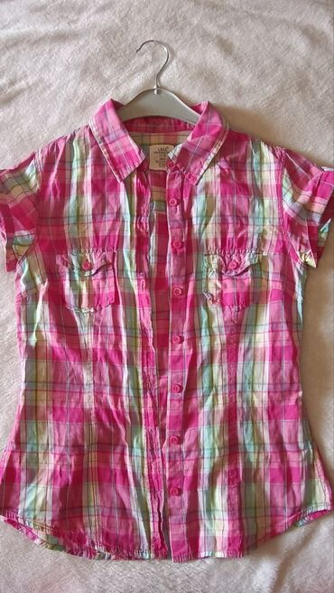 рубашки летние: Детский топ, рубашка, цвет - Розовый, Б/у