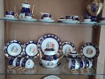 чайный набор: Чайный набор, цвет - Синий, Фарфор, Мадонна, 6 персон