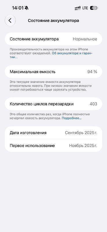 iphone 512: IPhone 17 Pro Max, Б/у, 1 ТБ, Matte Silver, Коробка, 94 % — 1