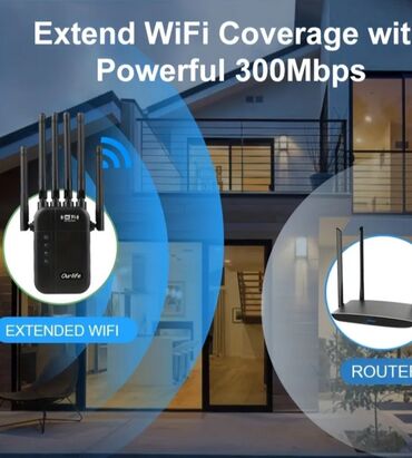 Modemi, ruteri i mrežni uređaji: Wi‑Fi 6 repetitor/ekstender sa 6 antena – Ourlife, u crnoj i beloj — 5