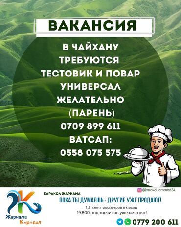 работа для студентов в бишкеке официант: В Караколе в чайхану требуются тестовик и провар универсал желательно