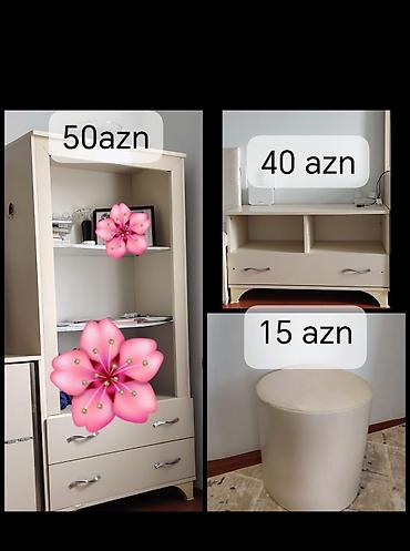 Ev üçün digər mebel: Bej rəngli mebel dəsti 1) Raflı şkaf – 50 AZN - Açıq tipli iki rəf - — 1