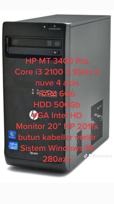 mt helmets: HP MT 3400 Pro Core i3 2100 3.1GHz 2 nuve 4 axin RAM 6Gb HDD 500Gb