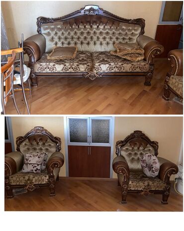 Masa və oturacaq dəstləri: İşlənmiş, Divan, 2 kreslo, Bazasız, Açılmayan