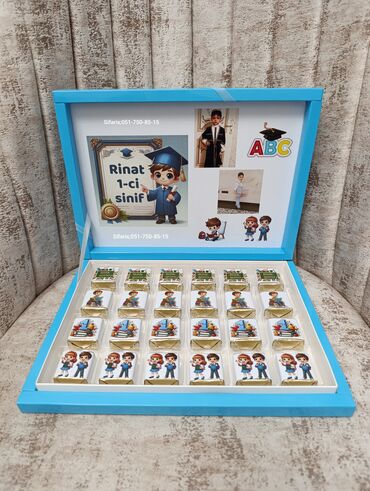 Toy paltarları: 1-ci sinife gedenler ucun hediyyelik sokolad xoncasi sifarisle