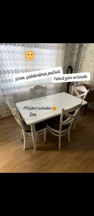 Masa və oturacaq dəstləri: Qonaq otağı üçün, Yeni, Dördbucaq masa, 4 stul