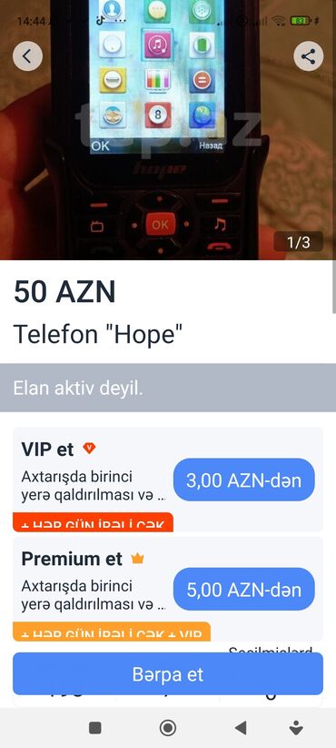 mingəcevir telefon: Hope markalı mobil telefon. Cihazın ekranı rəngli ikonalarla təchiz