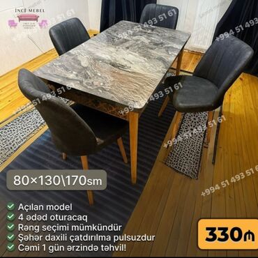 купить круглый стеклянный стол на кухню: Mətbəx üçün, Yeni, Açılan, Dördbucaq masa, 4 stul