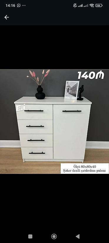 Komodlar: Ağ rəngli minimalist komod - Ölçü: 80×80×40 sm - Dizayn: mat ağ — 1