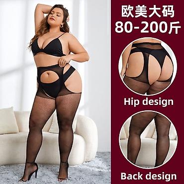 борцовки трико: Сетчатые эротические колготки с поясом (plus size) - Цвет: черный - — 1