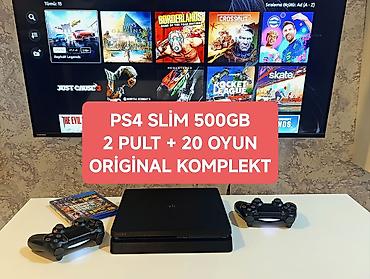 dvd ssd: PS4 slim 500GB əla vəziyətdə, hazır qoş oyna +2 pult original +20 oyun — 1