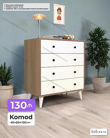 Komodlar: Komod – 4 çekmecəli, skandinav üslubunda Ölçü: 40 × 80 × 100 sm — 1