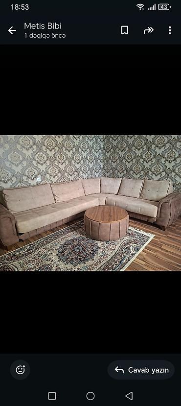 divan ustu: Künc divan dəsti - Forma: L-şəkilli, geniş oturma sahəsi və dərin — 1