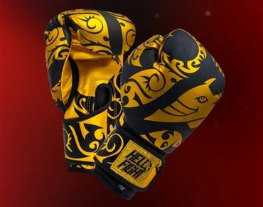 idman elcekleri: Boks əlcəkləri – Hell Fight, qara/qızılı dizayn - Ölçü: 10 oz
