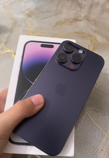 Apple iPhone: IPhone 14 Pro, 128 GB, Deep Purple, Zəmanət, Simsiz şarj, Face ID