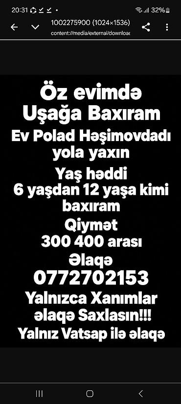 ingilis az tercume: Xidmət: Uşağa baxıcılıq (öz evimdə) - Məkan: Polad Həşimov — 1
