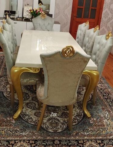Sifarişlə divanlar: Qonaq otağı üçün, İşlənmiş, Dördbucaq masa, 6 stul