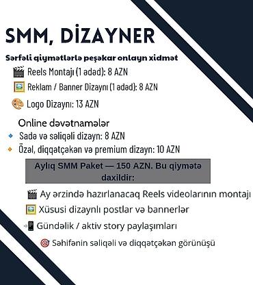 SMM və Dizayn Xidməti — peşəkar onlayn xidmət Təkliflər: - Reels