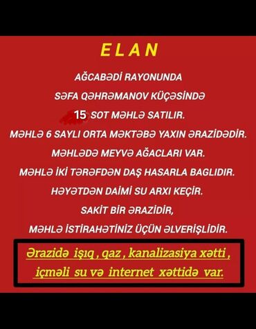 agdasda tecili satilan evler: 15 sot