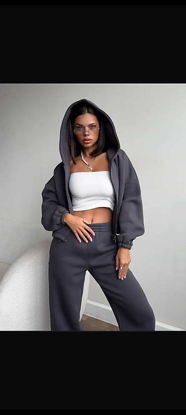 nike tech flece: Женский спортивный костюм, графитовый - Комплект из двух изделий — 3