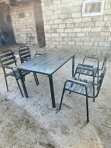 bar otracagi: Metal karkaslı masa və stul dəsti - Tərkib: 1 ədəd düzbucaqlı masa + — 1