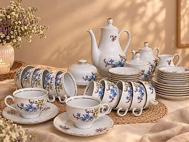 Çay dəsti, rəng - Ağ, Farfor, 12 nəfərlik, Almaniya
