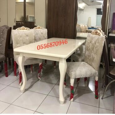 Masa və oturacaq dəstləri: Qonaq otağı üçün, Yeni, Açılmayan, Dördbucaq masa, 6 stul — 17