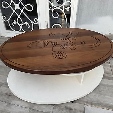 Digər mebel: Oval formalı kofe/jurnal masası - Üst hissə: tünd qoz rəngində taxta — 1