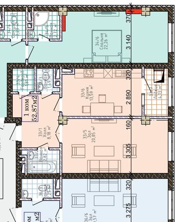 1 ком квартира токмок микрорайон: 1 комната, 53 м², Элитка, 4 этаж, ПСО (под самоотделку)
