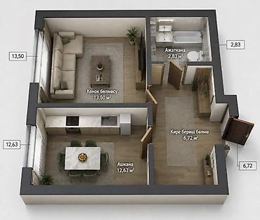 Продажа квартир: 1 комната, 36 м², Ошский рынок / базар Элитка, 4 этаж, ПСО (под самоотделку) — 2