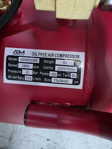 Безмасляный воздушный компрессор ABM Professional, модель 1600WX2/60L at lalafo.kg Безмасляный воздушный компрессор ABM Professional, модель 1600WX2/60L