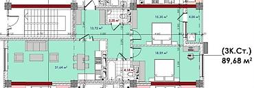 erl group: 3 комнаты, 89 м², Асанбай мкр Элитка, 6 этаж, ПСО (под самоотделку) — 3