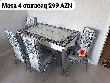 susə stollar: Mətbəx/dining dəsti – 1 masa + 4 oturacaq - Rəng və dizayn: ağ‑boz — 1