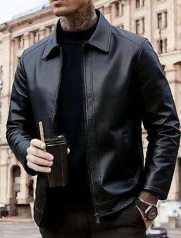 Müasir kişi dəri gödəkçəsi - Stil: Minimalist, düz kəsim, şəhər tərzi