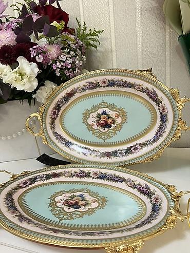 cay qabi: Nəcib dekorlu 2 ədəd oval server qabı dəsti - Material: porselen — 5