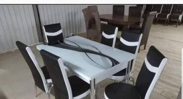 Setovi stolova i stolica: Trpezarijski set – sto sa staklenom pločom i šest stolica - Set — 7