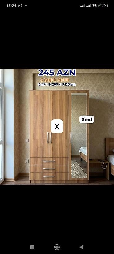 3 qapılı geyim dolabı - Qiymət: 245 AZN (şəkildə göstərilib) -