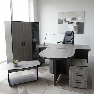 study table: Комплект офисной мебели в современном стиле (серый дуб/графит) — 2