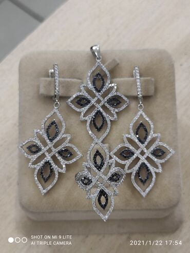 серебряный набор украшений: Серебряный Комплект Снежок Серебро 925 пробы дизайн Италия Размеры