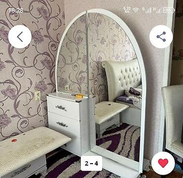 makyaj stul: Ağ rəngdə makiyaj masası və güzgü dəsti - Böyük arkalı, yarımtağ — 1