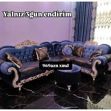 пуфик мягкий: Klassik üslubda L formalı künc divan dəsti - Rəng: tünd mavi (royal — 1