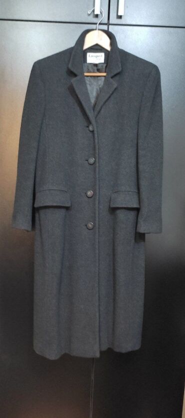 чёрное пальто женское: Пальто, Классика, Осень-весна, Овечья шерсть, По колено, Однобортная модель, L (EU 40)