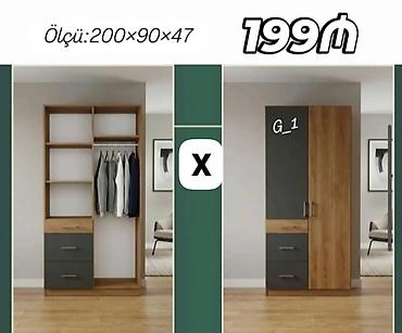 Dolablar: 200x90x47 ölçülü qarderob dolabı. Model iki hissədən ibarət funksional — 1