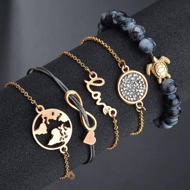 Серьги: Набор браслетов с бусинами в богемном стиле. Цена за комплект