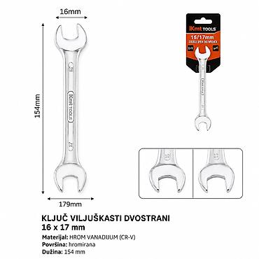 KMT otvoreni ključ 16 × 17 mm - Tip: viljuškasti dvostrani ključ na lalafo.rs KMT otvoreni ključ 16 × 17 mm - Tip: viljuškasti dvostrani ključ
