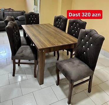 basqa: Qonaq otağı üçün, Yeni, Açılmayan, Dördbucaq masa, 6 stul — 1