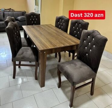 Masa və oturacaq dəstləri: Qonaq otağı üçün, Yeni, Açılmayan, Dördbucaq masa, 6 stul — 9